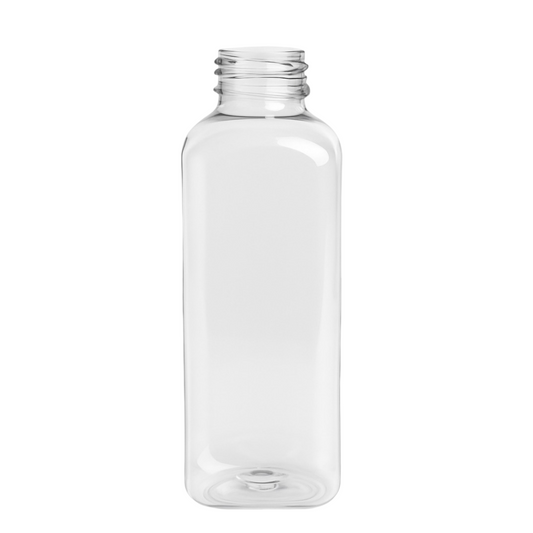 16 oz Clear Square PET Bottle for Juice – Multiple Cap Colors Available