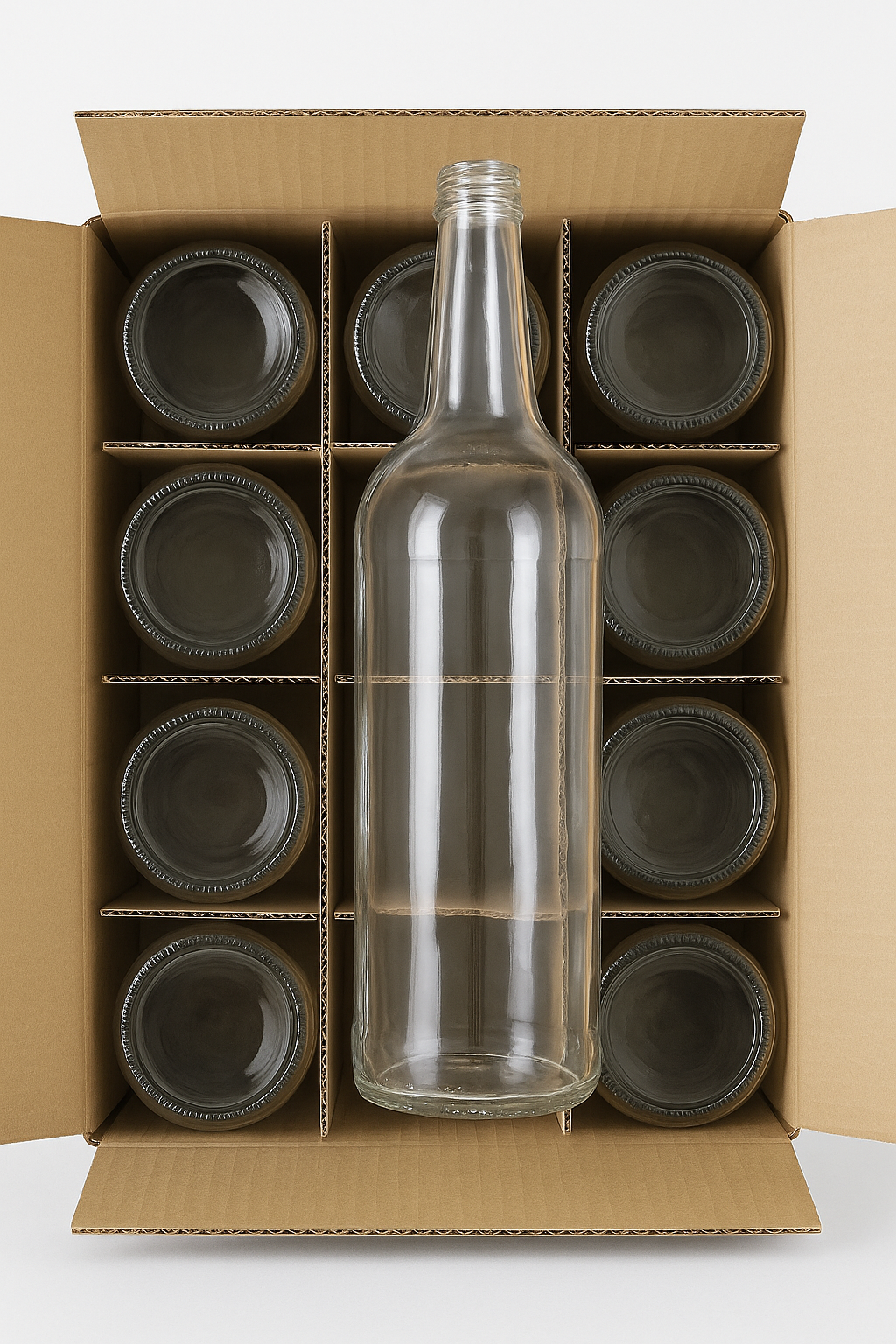 750 ml Glass Bottle – Sold in Cases of 12 – Assorted Cap Colors Available
